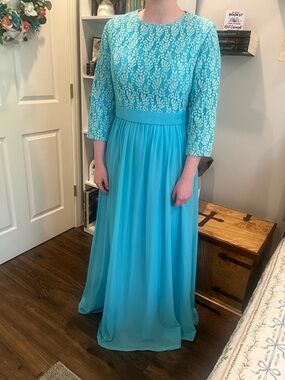 Turquoise Lace Bodice Maxi Dress - Women